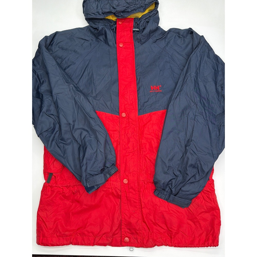 Helly Hansen Vintage Rain Jacket Mens Small Navy Red Colorblock Hooded Full Zip
